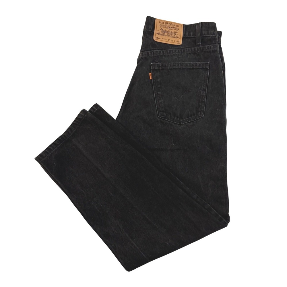 Vintage Levis 550 Orange Tab Black Relaxed Fit Tapered Jeans USA Made 35x32